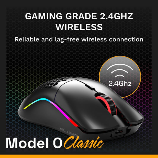 GLORIOUS Model O Classic Wireless PC Gaming Mouse - Low Latency, 19k DPI Sensor, Lightweight Honeycomb 69g, Customizable RGB, 100M Click Mechanical Switches, Programmable Buttons - Black