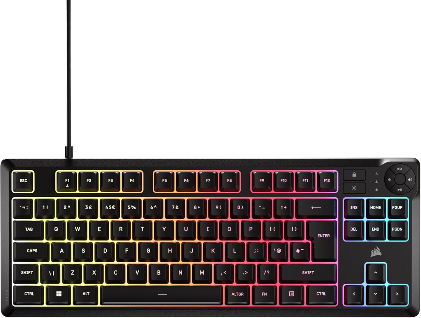 Corsair K55 CORE TKL RGB Gaming Keyboard – Tenkeyless, 8-Zone RGB, Quiet Membrane Keys, Spill Resistant, Media Keys, 1000Hz Polling – UK Layout – Black