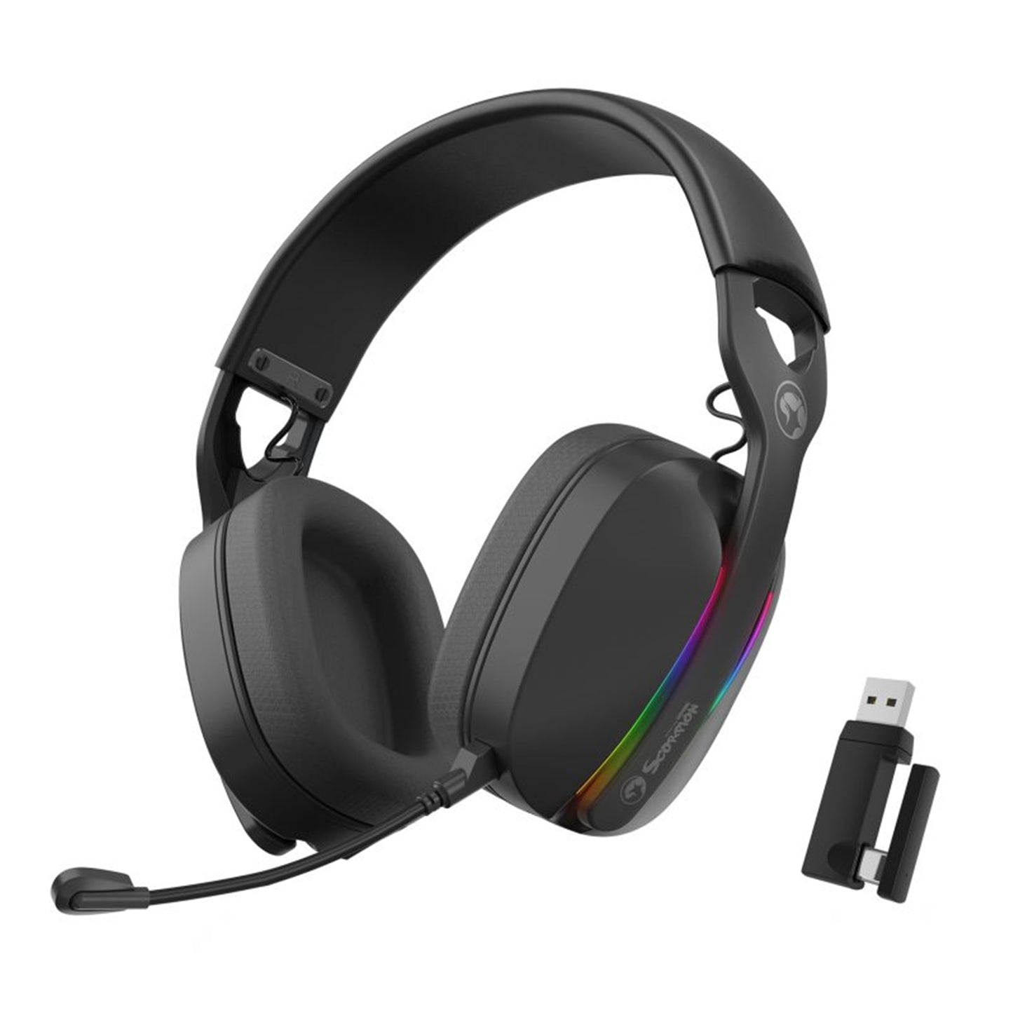 Marvo Scorpion HG9086W Gaming Headphones, Tri-Mode Connection, 2.4GHz Wireless, BT 5.3 or Wired, Stereo Sound, RGB - PC, Android, MAC OS, iOS, PS4, PS5 and Switch Compatible, 40mm Audio Drivers, Omnidirectional Mic