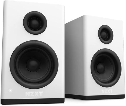 NZXT Relay PC Gaming Desktop Speakers - AP-SPKW2-UK - Bookshelf-Style Design - 80 Watts - High Dynamic Range - Silk Dome Tweeters - Glass Fiber Woofers MDF Construction - White