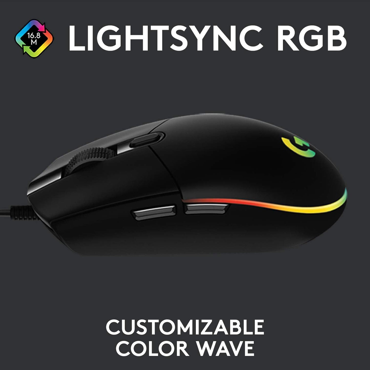 Logitech G203 LIGHTSYNC Gaming Mouse with Customizable RGB Lighting, 6 Programmable Buttons, Gaming Grade Sensor, 8K DPI Tracking, Lightweight - Black