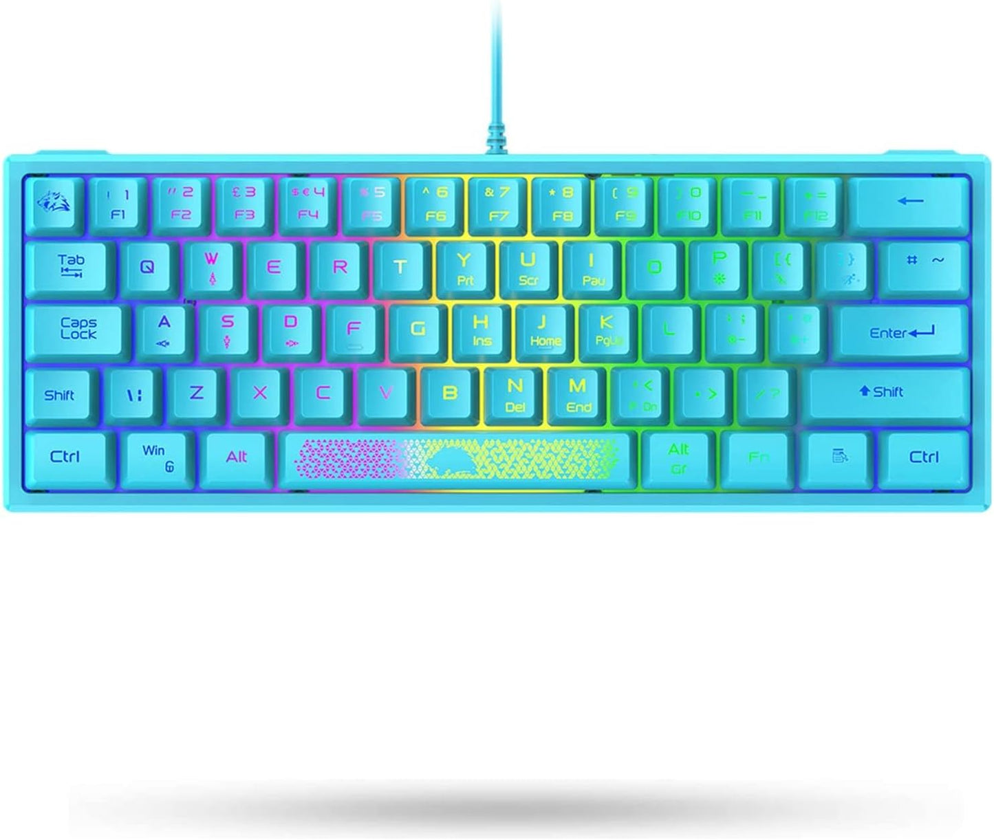 LexonElec K61 60% Percent Compact Gaming Keyboard Blue Keycaps UK Layout, RGB Illuminated LED Backlit Light up Wired Keyboard Mechanical Feel Ergonomic Shortcut for PC Laptop MAC Gamer Travel