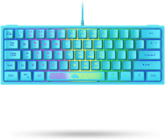 LexonElec K61 60% Percent Compact Gaming Keyboard Blue Keycaps UK Layout, RGB Illuminated LED Backlit Light up Wired Keyboard Mechanical Feel Ergonomic Shortcut for PC Laptop MAC Gamer Travel