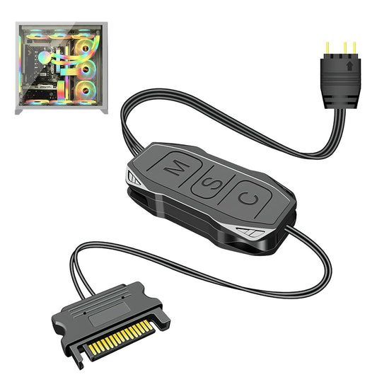 5V 3Pin ARGB Controller, ARGB 3-Pin to Sata 15-Pin Built-in Light Mode, LED Male Connector Splitter Cable for Motherboards Without 5V ARGB - for PC DIY ARGB Fan, LED Light Strip, Lighting Board