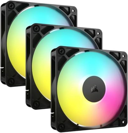 CORSAIR RS120 ARGB 120mm PWM Fans – Daisy-Chain Connection – Low-Noise – Magnetic Dome Bearing – Triple Pack – Black