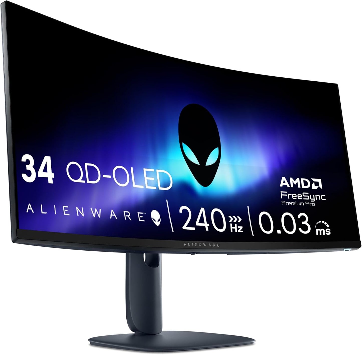 Alienware 34 Gaming Monitor - AW3425DW, WQHD (3440x1440), 21:9 1800R Curved, 240Hz, QD OLED, 0.03ms, NVIDIA G-SYNC Compatible, AMD FreeSync Premium Pro, HDR True Black 400, USB-C, 3 Year Warranty