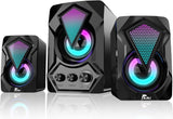 NJSJ PC Speakers with Subwoofer,USB-Powered Mini 2.1 Stereo Multimedia Speaker System with RGB Gaming LED Light up Wired 3.5mm Audio for Computer Laptop Monitor,Tablets,Music Player,11W