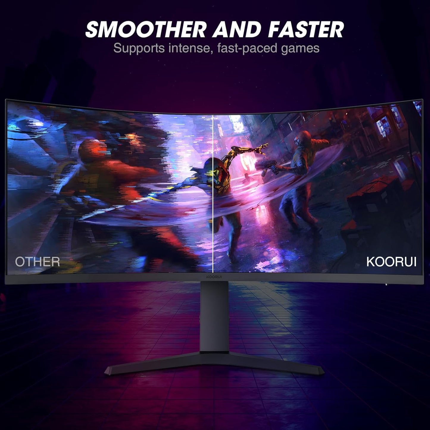 KOORUI 34 Inch Ultrawide Curved Gaming Monitor, 180Hz, WQHD 1440P, 1000R, MPRT 1MS, HDR 400, 2x HDMI 2.0, 1x DisplayPort 1.4, AdaptiveSync, Tilt/Height Adjustable, Black