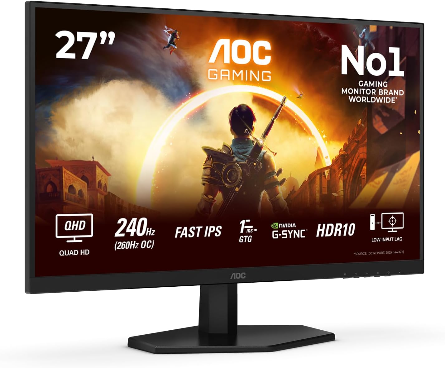 AOC Q27G42ZE 27 inch WQHD Gaming Monitor 260Hz, Fast IPS Panel, 1ms GtG, HDR10, G-Sync Compatible, (2560x1440 HDMI 1x 2.0) Black