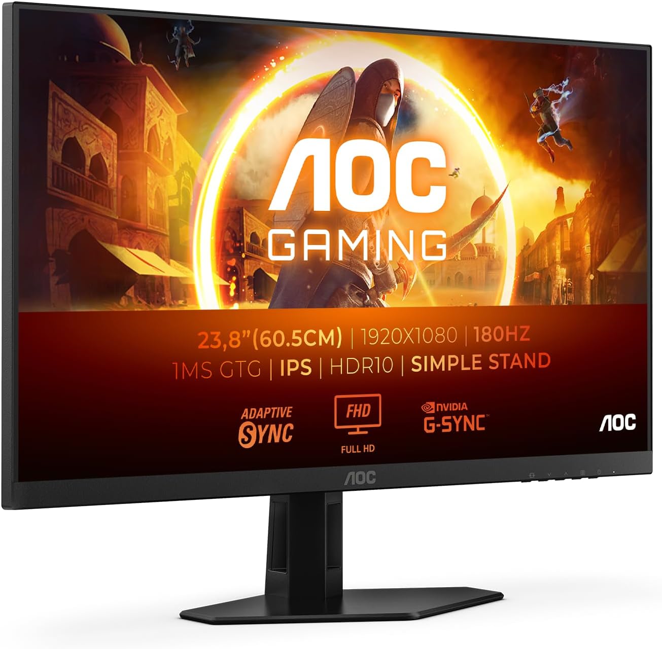 AOC Gaming 24G4XED - 24 Inch FHD Monitor, 180Hz, IPS, 1ms GtG, FreeSync, Gsync compatible, Speakers, HDR10, Game Modes, G Menu (1920 x 1080 HDMI 2.0 / DisplayPort 1.4)