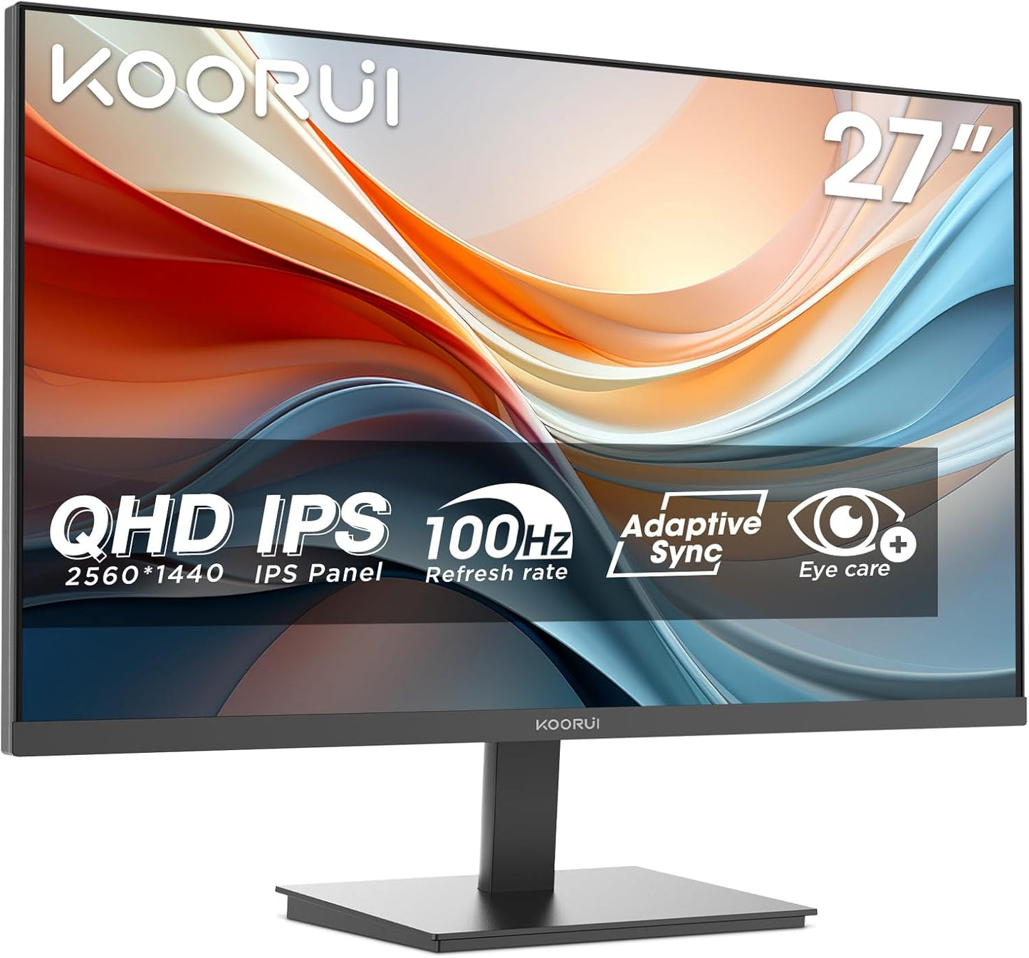 KOORUI E2721F 27 Inch QHD Monitor, Gaming 100Hz, IPS Computer Monitors, 1440P Pc Screen, Adaptive Sync, 1ms MPRT, VESA 100x100mm, Eye Care, HDMI, DisplayPort