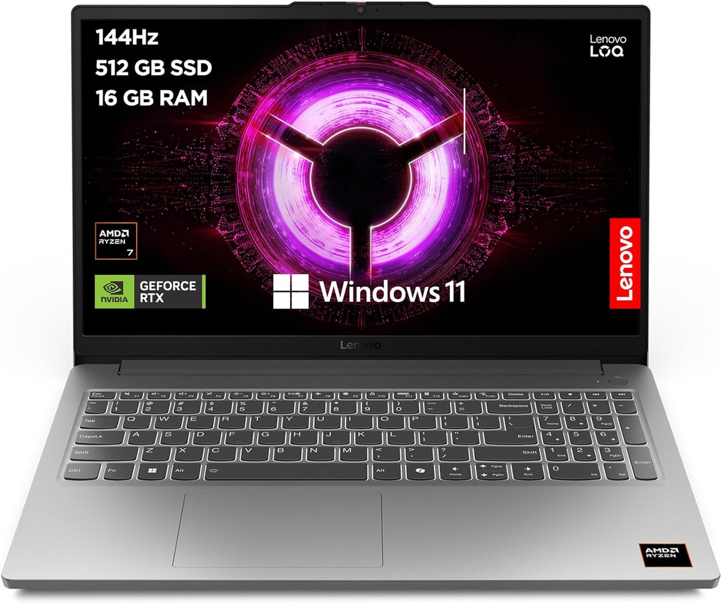 Lenovo LOQ Essential | 15.6 inch Full HD Gaming Laptop | AMD Ryzen 7 7735HS | NVIDIA GeForce RTX 3050 | 144Hz | 16 GB RAM | 512 GB SSD | Wi-Fi 6 | Windows 11 Home | Non-backlit Keyboard | Luna Grey