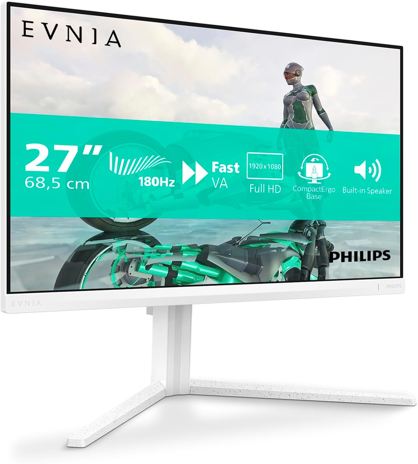 Philips Evnia 27M2N3201A - 27 inch Full HD gaming monitor, IPS, HDR10, 180 Hz, 0.5 ms, FreeSync Prem, G-Sync Comp, Height Adjust, HDR10 (1920x1080, 2x HDMI, DisplayPort) White