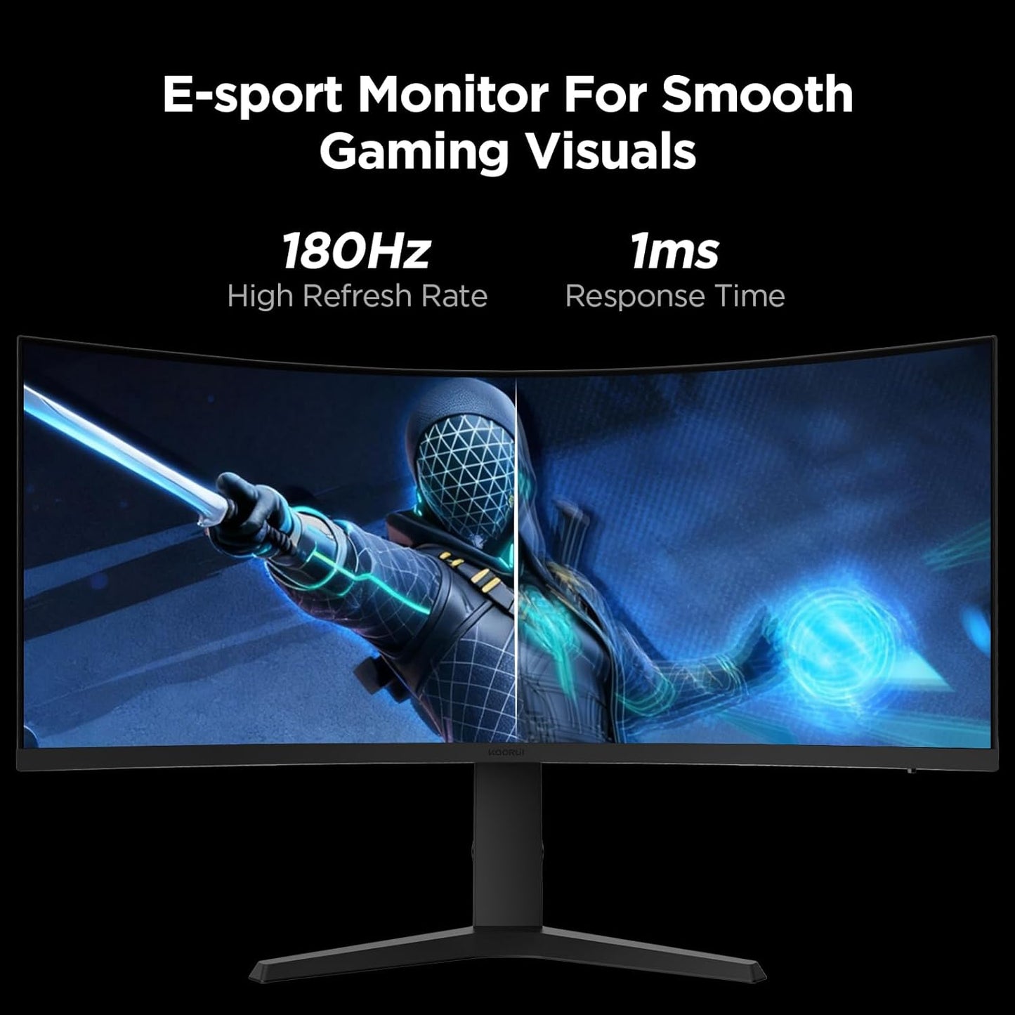 KOORUI 34 Inch Ultrawide Curved Gaming Monitor, 180Hz, WQHD 1440P, 1000R, MPRT 1MS, HDR 400, 2x HDMI 2.0, 1x DisplayPort 1.4, AdaptiveSync, Tilt/Height Adjustable, Black