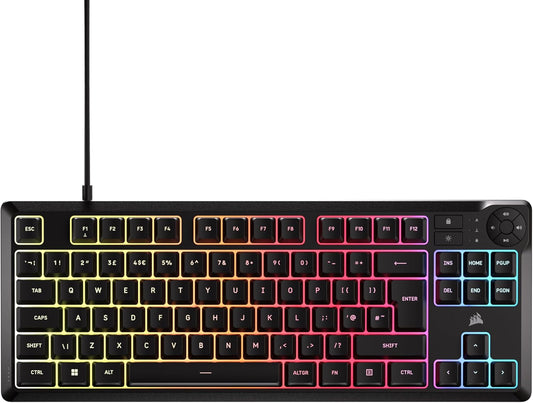 Corsair K55 CORE TKL RGB Gaming Keyboard – Tenkeyless, 8-Zone RGB, Quiet Membrane Keys, Spill Resistant, Media Keys, 1000Hz Polling – UK Layout – Black