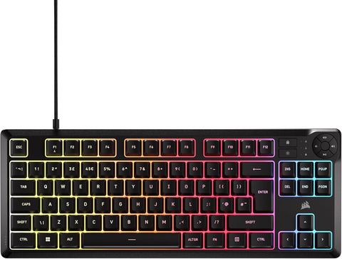 Corsair K55 CORE TKL RGB Gaming Keyboard – Tenkeyless, 8-Zone RGB, Quiet Membrane Keys, Spill Resistant, Media Keys, 1000Hz Polling – UK Layout – Black