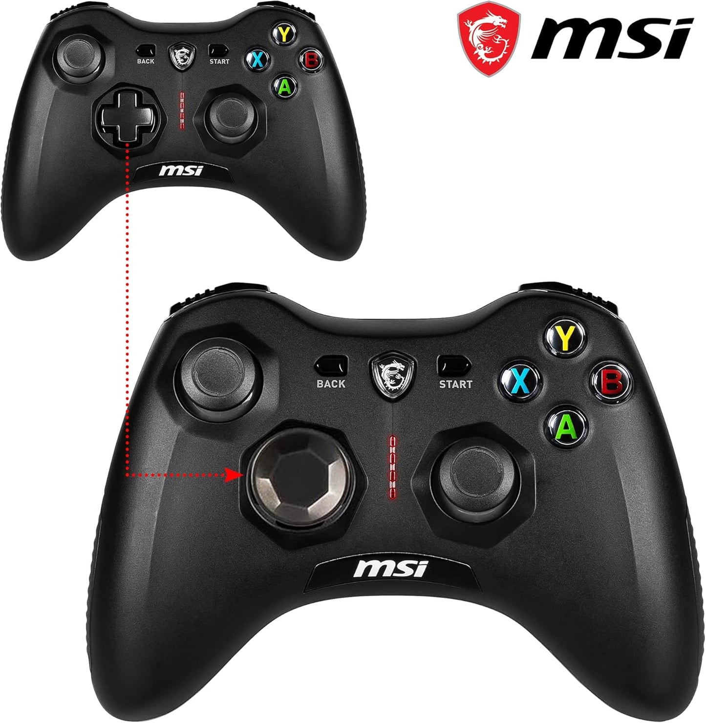 MSI FORCE GC30 V2 Wireless PC Gamepad Controller - 2.4 GHz, 600mAh Li-ion Battery, Interchangeable D-Pad Covers, Dual Vibration Motors, USB 2.0 - Wired/Wireless