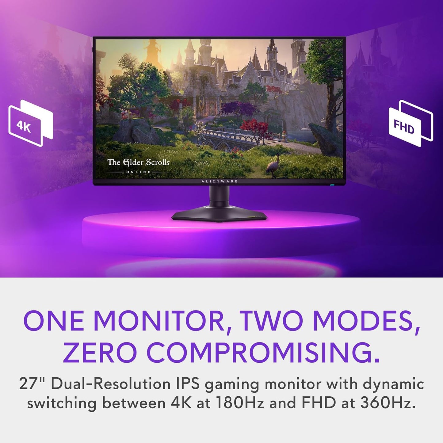 Alienware AW2725QF 27 Inch 4K UHD (3840x2160) Gaming Monitor, 180hz in 4k 360Hz in 1080p, Fast IPS, 0.5ms, NVIDIA G-SYNC Compatible, 95% DCI-P3, HDR600, Dolby Vision, USB-C, DisplayPort, 2x HDMI, 4x USB, 3 Year Warranty