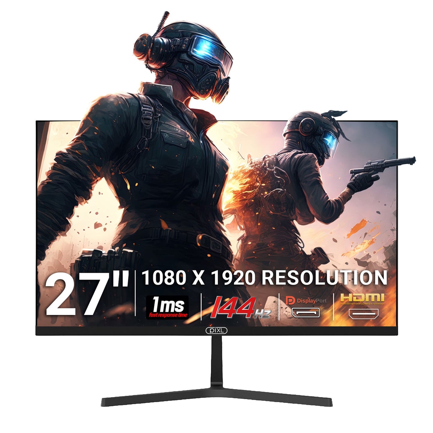piXL PX27B221S 27 Inch 144Hz Full HD IPS Widescreen Monitor with Speakers, 1920x1080 Resolution, 1ms Response Time, 144Hz Refresh Rate, DisplayPort & HDMI
