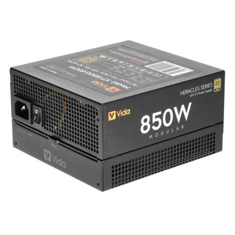 Vida 850W Heracles Black ATX 3.1 Gaming PSU, 80+ Gold, Fully Modular, 14cm Ultra-Quiet FDM Fan, Flat Black Cables, PCIe 5.1, Power Lead Not Included