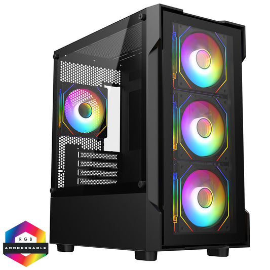 CIT Bolt Black Micro-ATX Gaming Case With 4 x 120mm ARGB Infinity Fans and Tempered Glass Panels With 30 Percent Tint