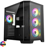 CIT DS360 Black ATX Gaming Case With Dual Chamber Panoramic Tempered Glass With 4 x CiT Pro Storm 120mm Fans and 6 Port PWM Hub