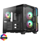 CIT Pro Android X Gaming Cube Black Case with 3 x 120mm Infinity ARGB Fans 1 x 6-Port Fan Hub Tempered Glass Front and Side Panels