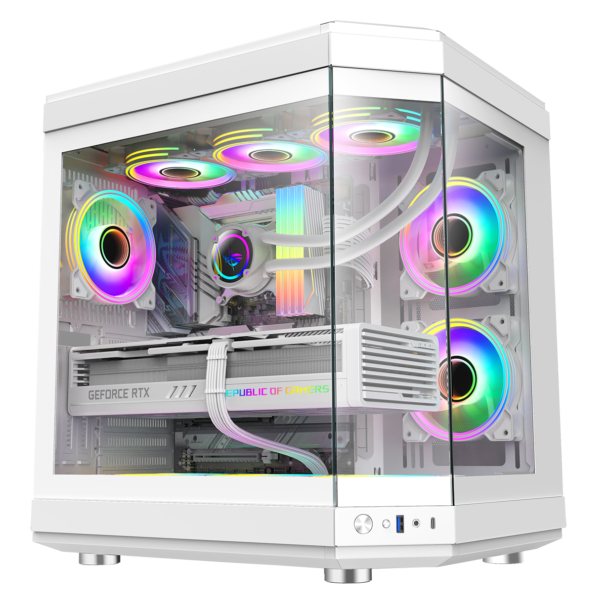 GameMax Hype White Mid-Tower ATX Gaming Case With Dual Chamber Panoramic Tempered Glass With 3 x 120mm GameMax Infinity ARGB Fans Inc.