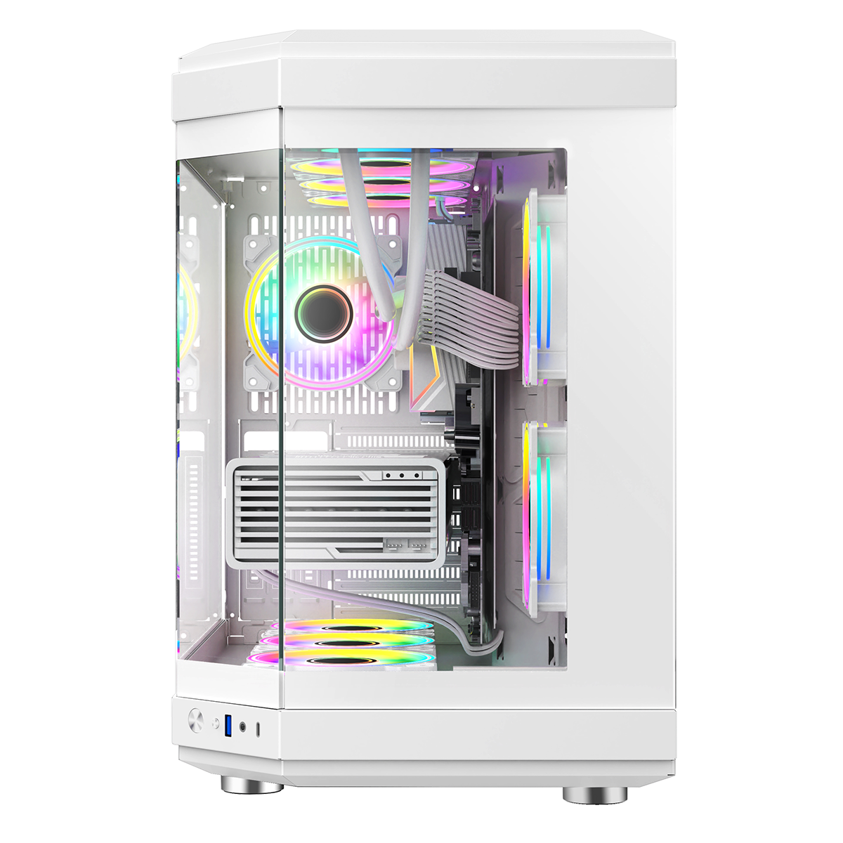 GameMax Hype White Mid-Tower ATX Gaming Case With Dual Chamber Panoramic Tempered Glass With 3 x 120mm GameMax Infinity ARGB Fans Inc.