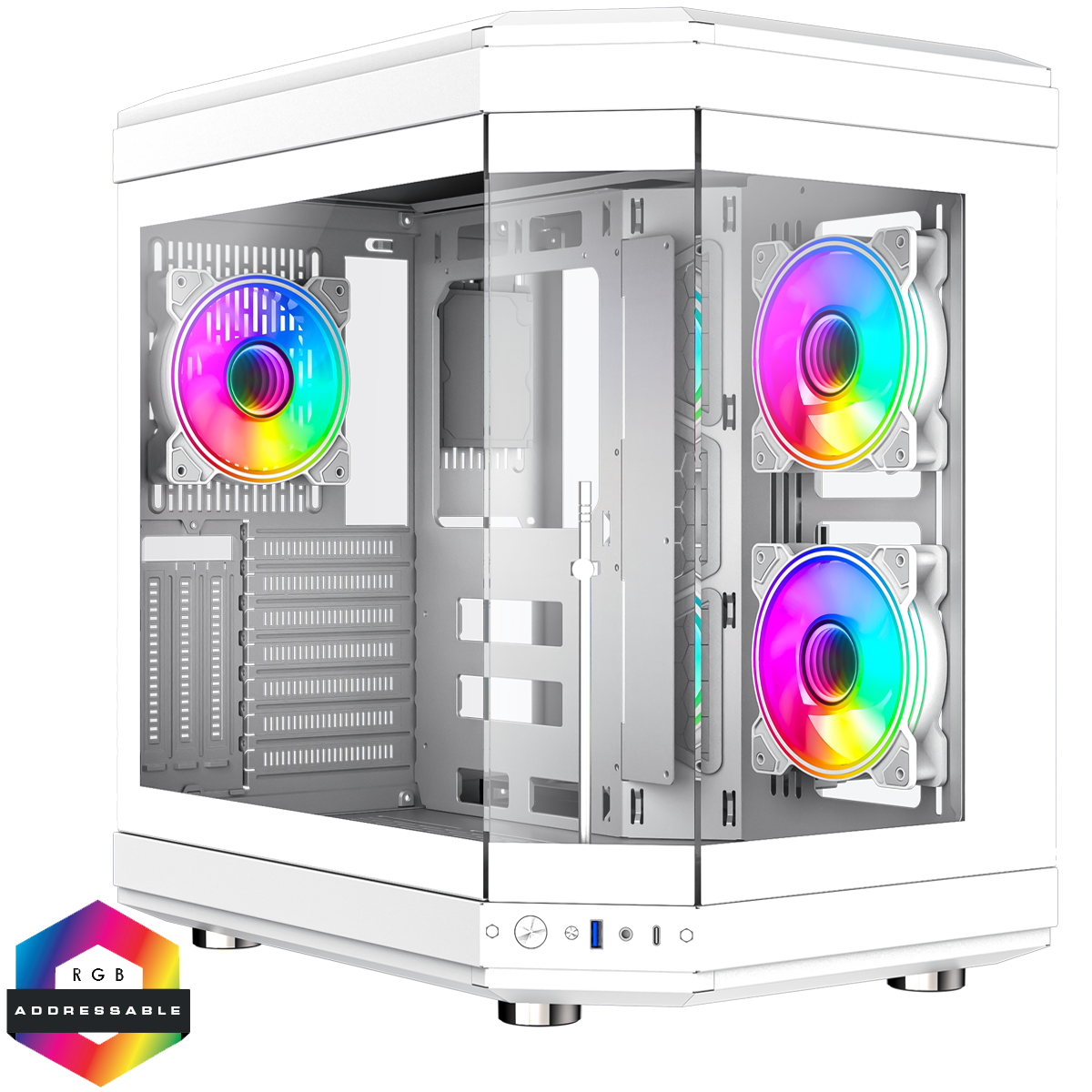 GameMax Hype White Mid-Tower ATX Gaming Case With Dual Chamber Panoramic Tempered Glass With 3 x 120mm GameMax Infinity ARGB Fans Inc.