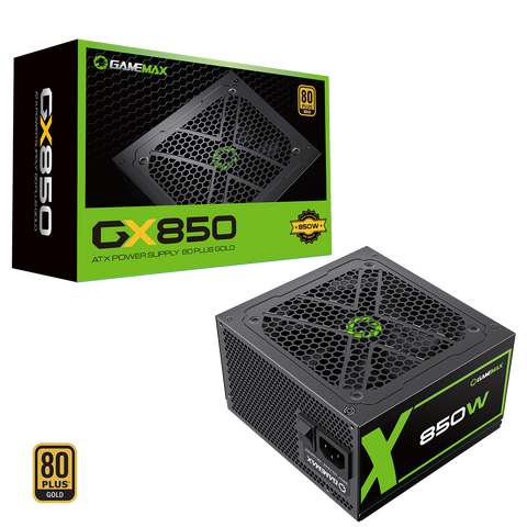 GameMax GX850W Modular 80 Plus Gold Black Power Supply with 120mm FDB Fan