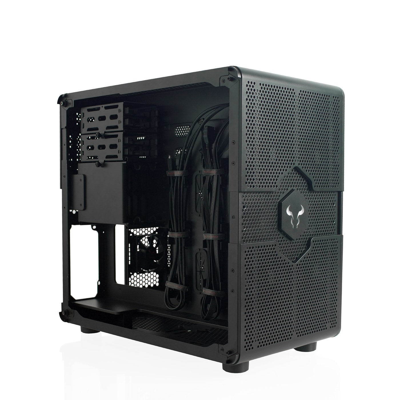 Riotoro GPX100 Morpheus Convertible Mini-to-Mid Tower Case, < EATX MB, Perforated Mesh, Red LED Fans, USB-C, Dual Chamber, Tool-less