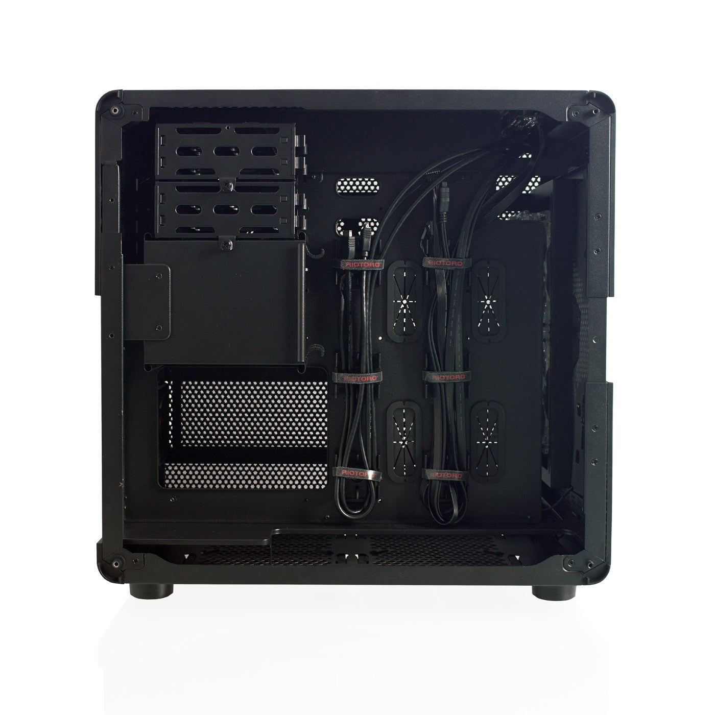 Riotoro GPX100 Morpheus Convertible Mini-to-Mid Tower Case, < EATX MB, Perforated Mesh, Red LED Fans, USB-C, Dual Chamber, Tool-less