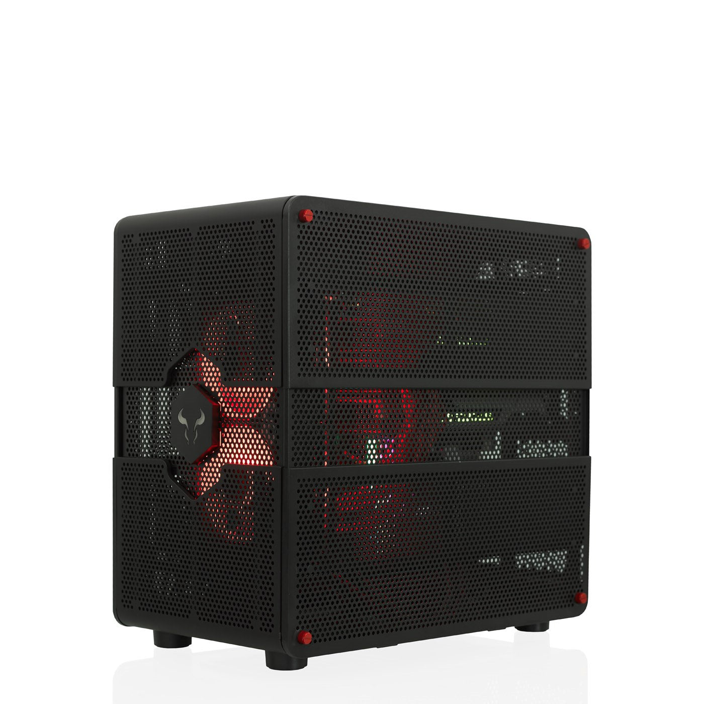 Riotoro GPX100 Morpheus Convertible Mini-to-Mid Tower Case, < EATX MB, Perforated Mesh, Red LED Fans, USB-C, Dual Chamber, Tool-less